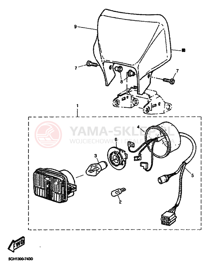 Schemat "Lampa przód" do Yamaha TT600R