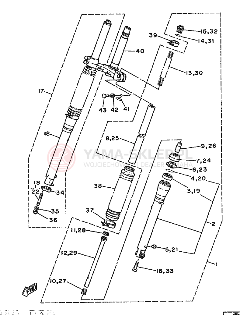 Schemat "Amortyzatory przód" do Yamaha DT125-MX