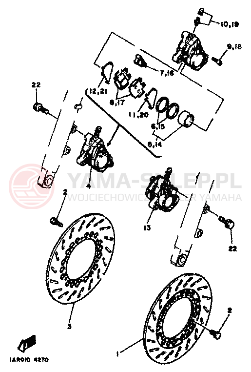 Schemat "Zacisk hamulcowy + tarcza przód" do Yamaha RD350LC