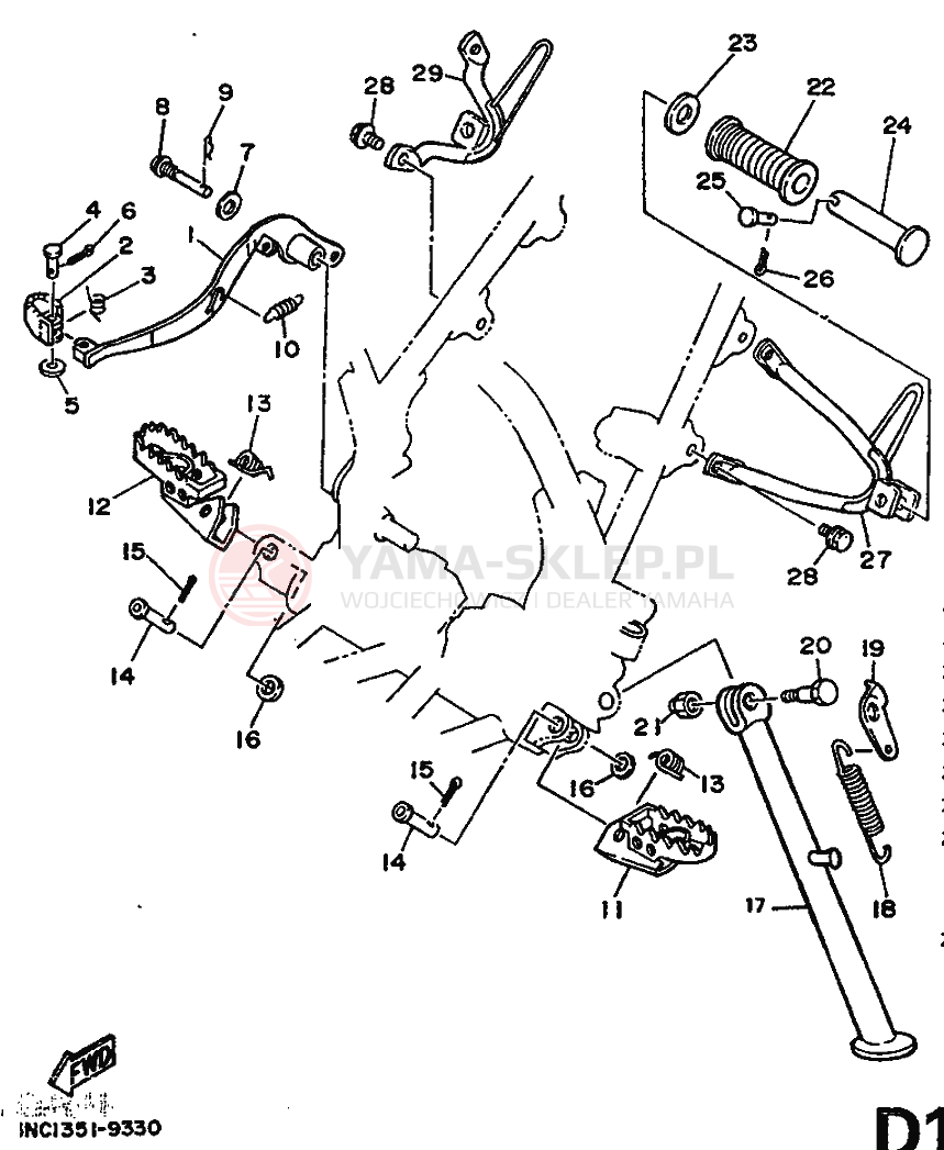 Schemat "Stopka postojowa i podnóżki" do Yamaha DT125R