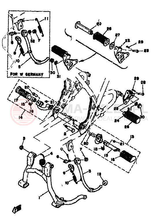 Schemat "Stopka postojowa i podnóżki" do Yamaha XS500