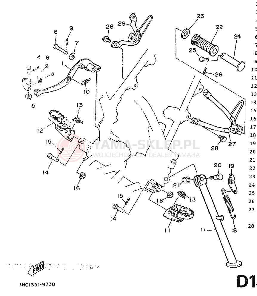 Schemat "Stopka postojowa i podnóżki" do Yamaha DT125R