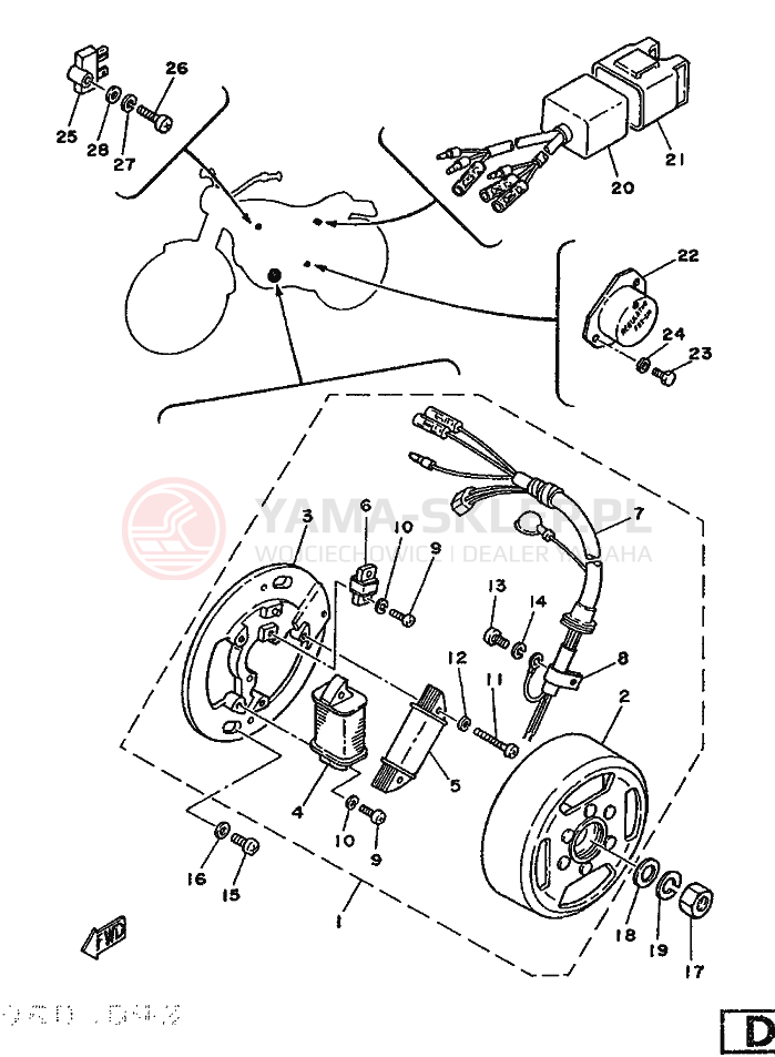 Schemat "prądnica" do Yamaha DT125-MX
