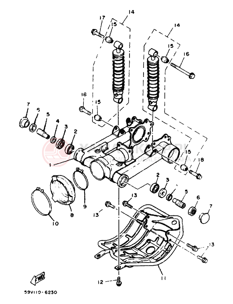 Schemat "zawieszenie tył" do Yamaha YFM225N