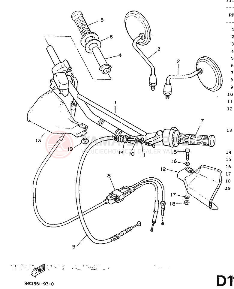 Schemat "Kierownica i osprzęt" do Yamaha DT125R