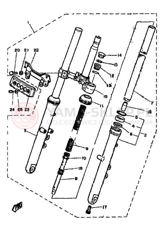 Schemat "Amortyzatory przód" do Yamaha RD350LC