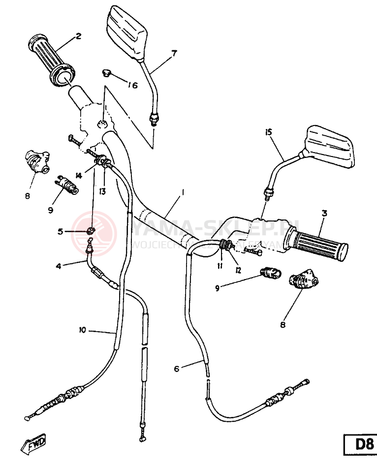 Schemat "Kierownica i osprzęt" do Yamaha SR125