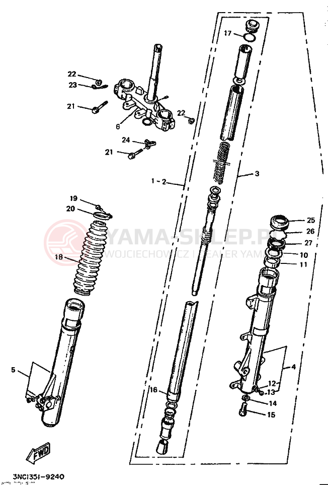 Schemat "Amortyzatory przód" do Yamaha DT125R