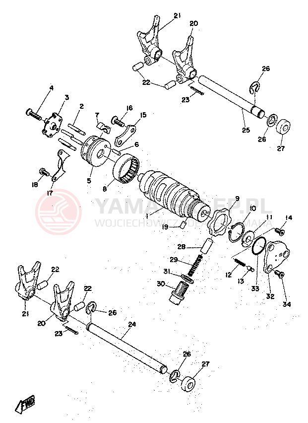 Schemat "ZMIANA BIEGÓW" do Yamaha RD350