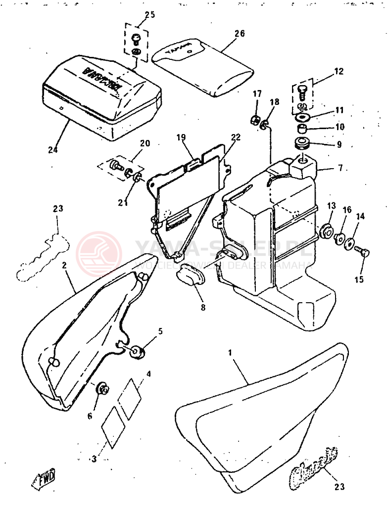 Schemat "Pokrywa boczna" do Yamaha SR250