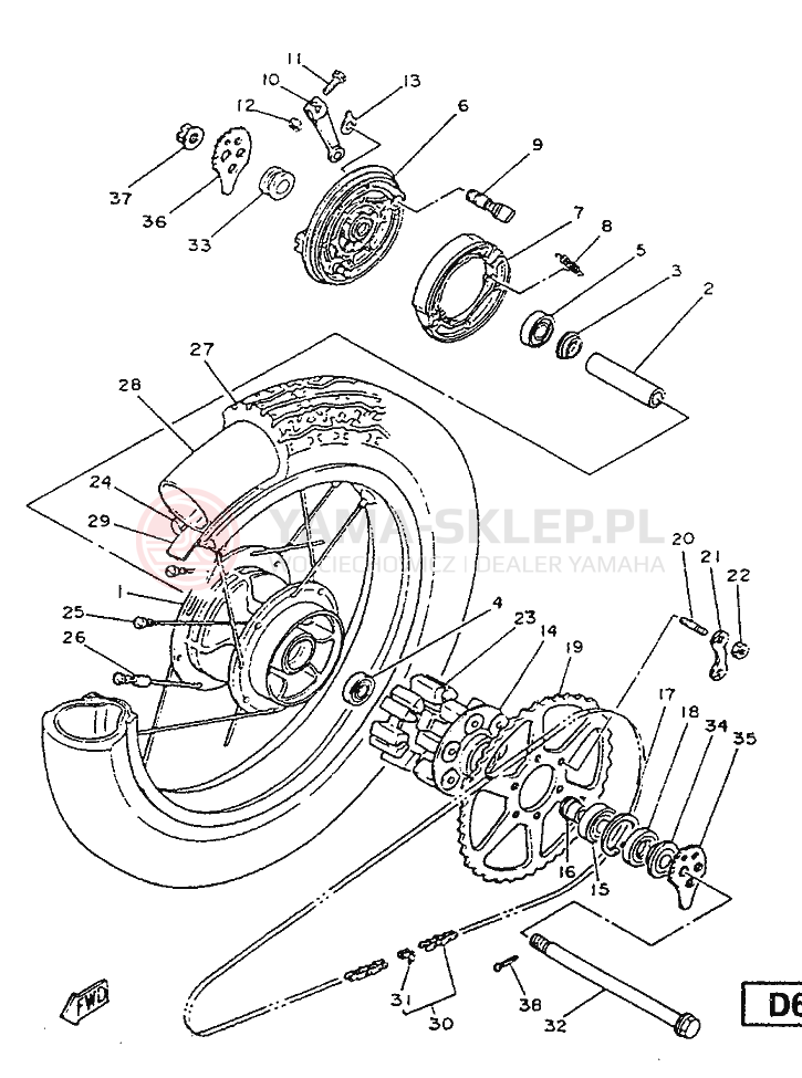 Schemat "Koło tył" do Yamaha SR125