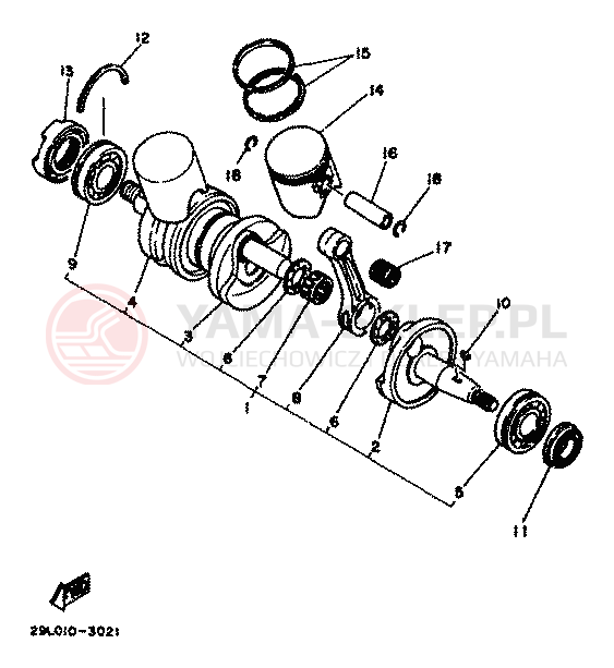 Schemat "Wał korbowy, tłok" do Yamaha RD350LC