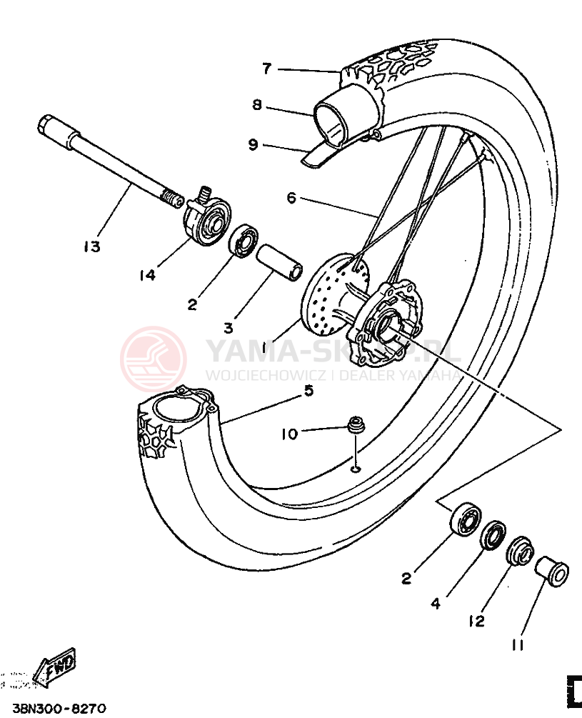 Schemat "Koło przód" do Yamaha DT125R