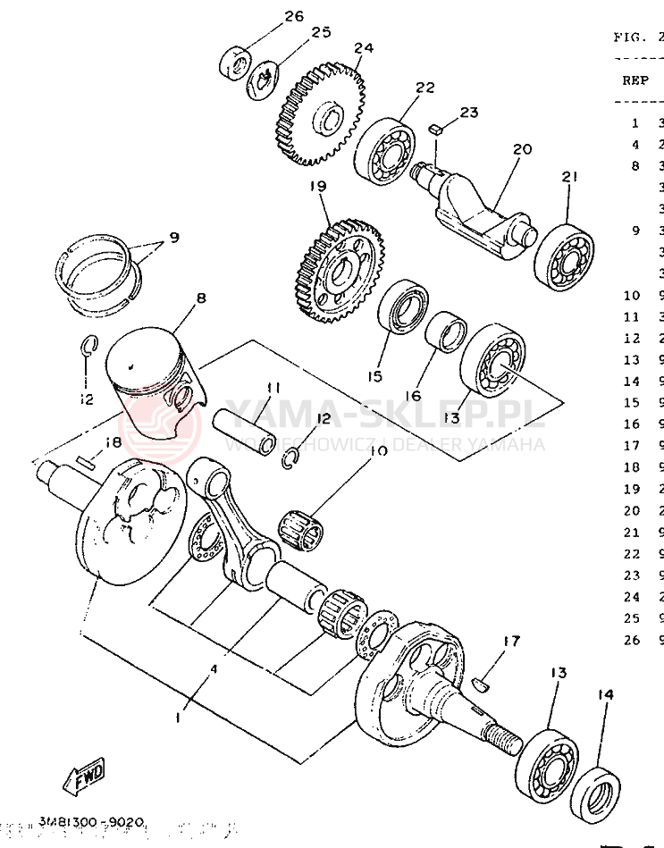 Schemat "Wał korbowy, tłok" do Yamaha DT125R