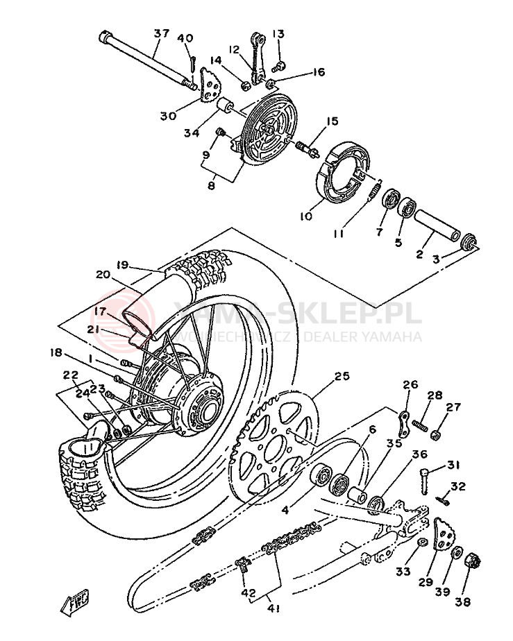 Schemat "Koło tył" do Yamaha DT125-MX