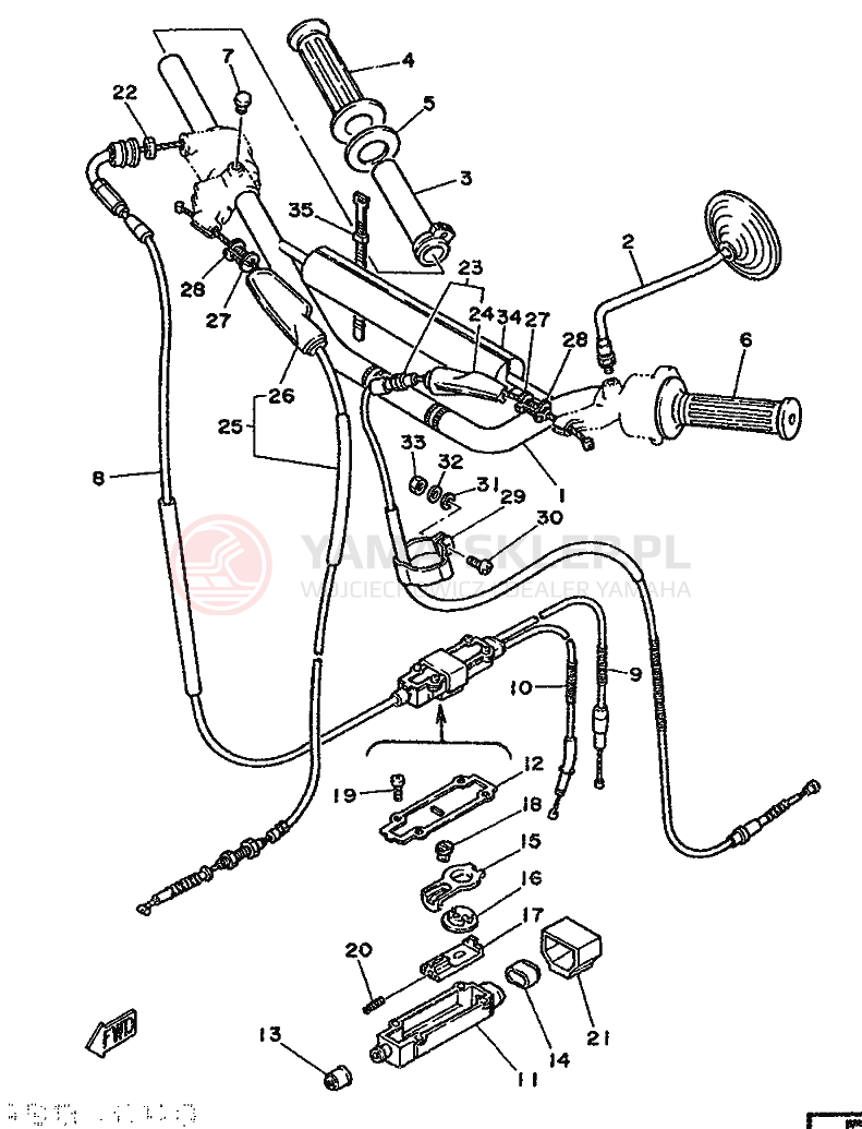 Schemat "Kierownica i osprzęt" do Yamaha DT125-MX