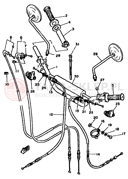 Schemat "kierownica i osprzęt" do Yamaha XT250