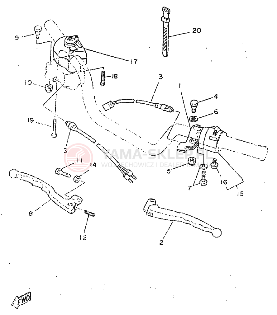 Schemat "Kierownica i osprzęt" do Yamaha SR250