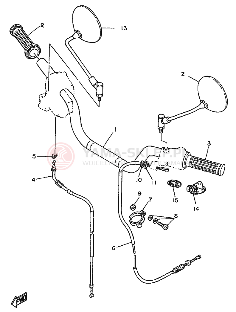 Schemat "Kierownica i osprzęt" do Yamaha SR250SP