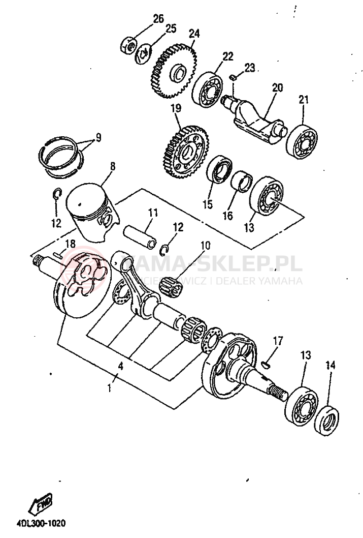 Schemat "Wał korbowy, tłok" do Yamaha TZR125