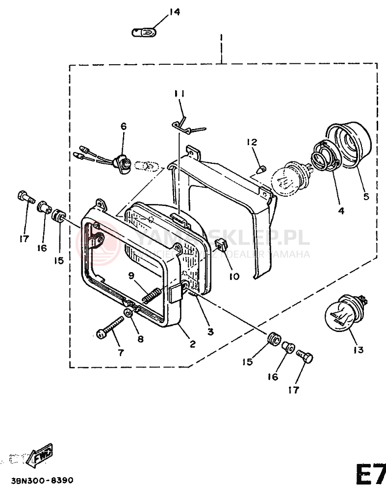 Schemat "Lampa przód" do Yamaha DT125R