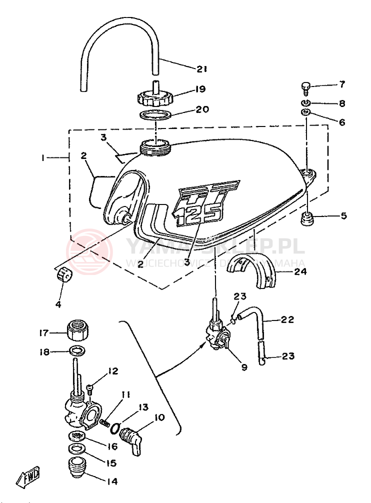 Schemat "zbiornik paliwa" do Yamaha DT125-MX