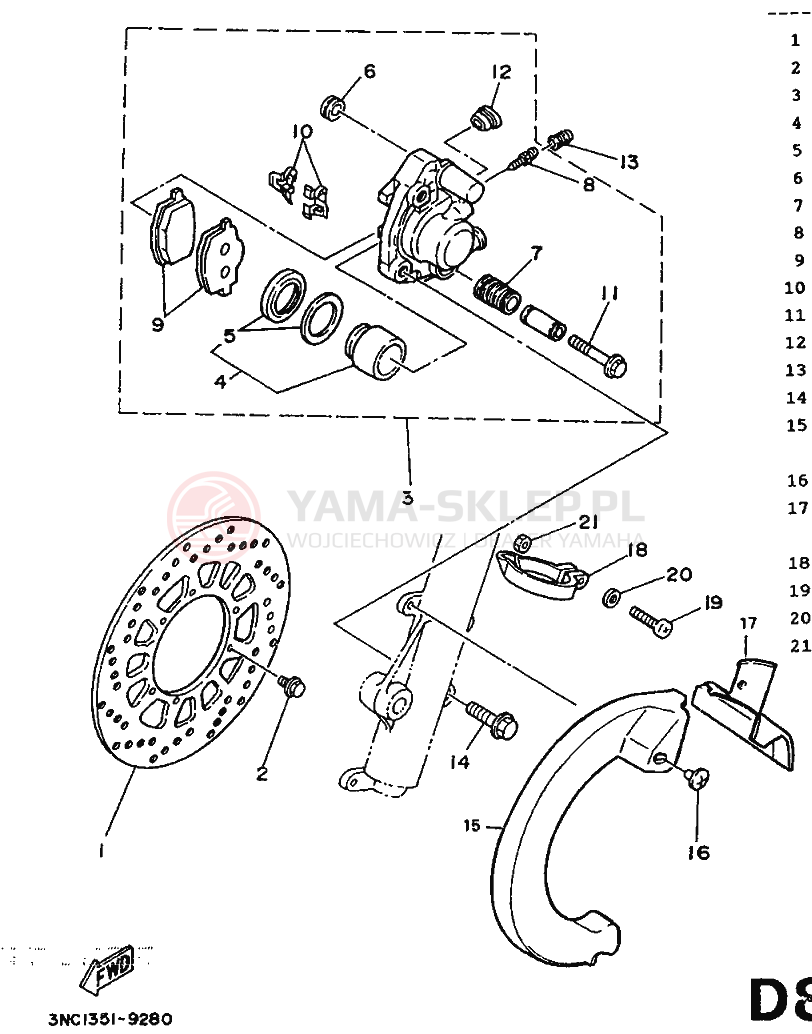 Schemat "Układ hamulcowy przód" do Yamaha DT125R