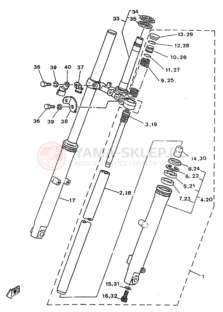 Schemat "Amortyzatory przód" do Yamaha SR250