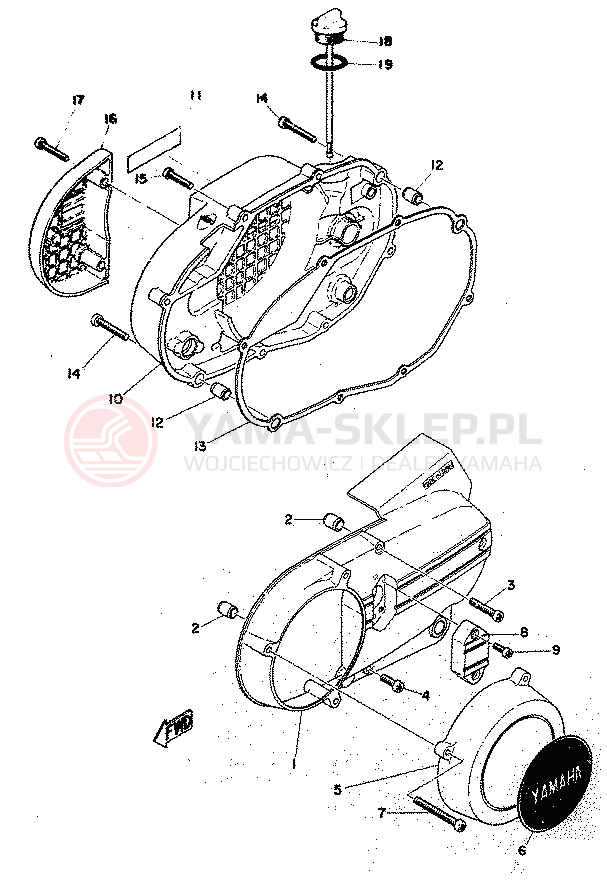 Schemat "Pokrywa silnika" do Yamaha RD250