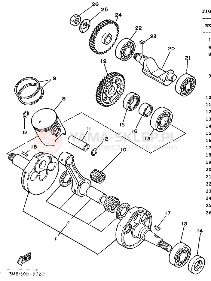 Schemat "Wał korbowy, tłok" do Yamaha DT125R
