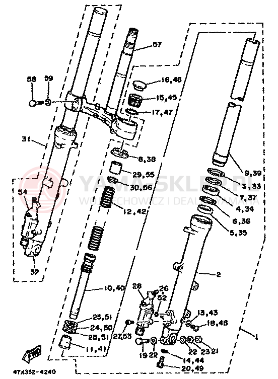 Schemat "Amortyzatory przód" do Yamaha RD500LC
