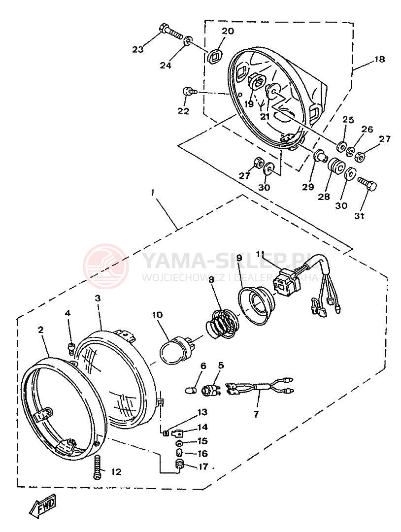 Schemat "Lampa przód" do Yamaha SR250SP