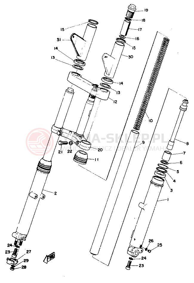 Schemat "Amortyzatory przód" do Yamaha RD350