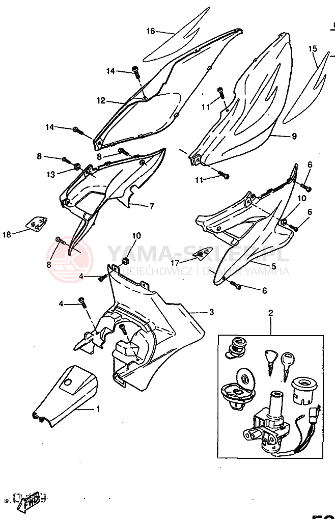 Schemat "Pokrywa boczna" do Yamaha YQ50