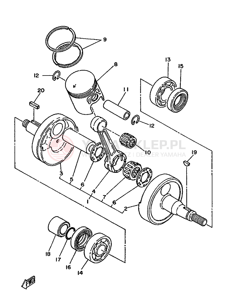 Schemat "Wał korbowy, tłok" do Yamaha DT125-MX