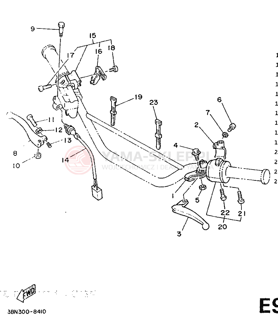 Schemat "Kierownica i osprzęt" do Yamaha DT125R