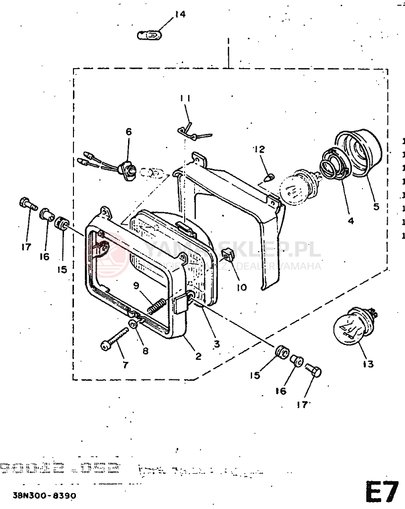 Schemat "Lampa przód" do Yamaha DT125R