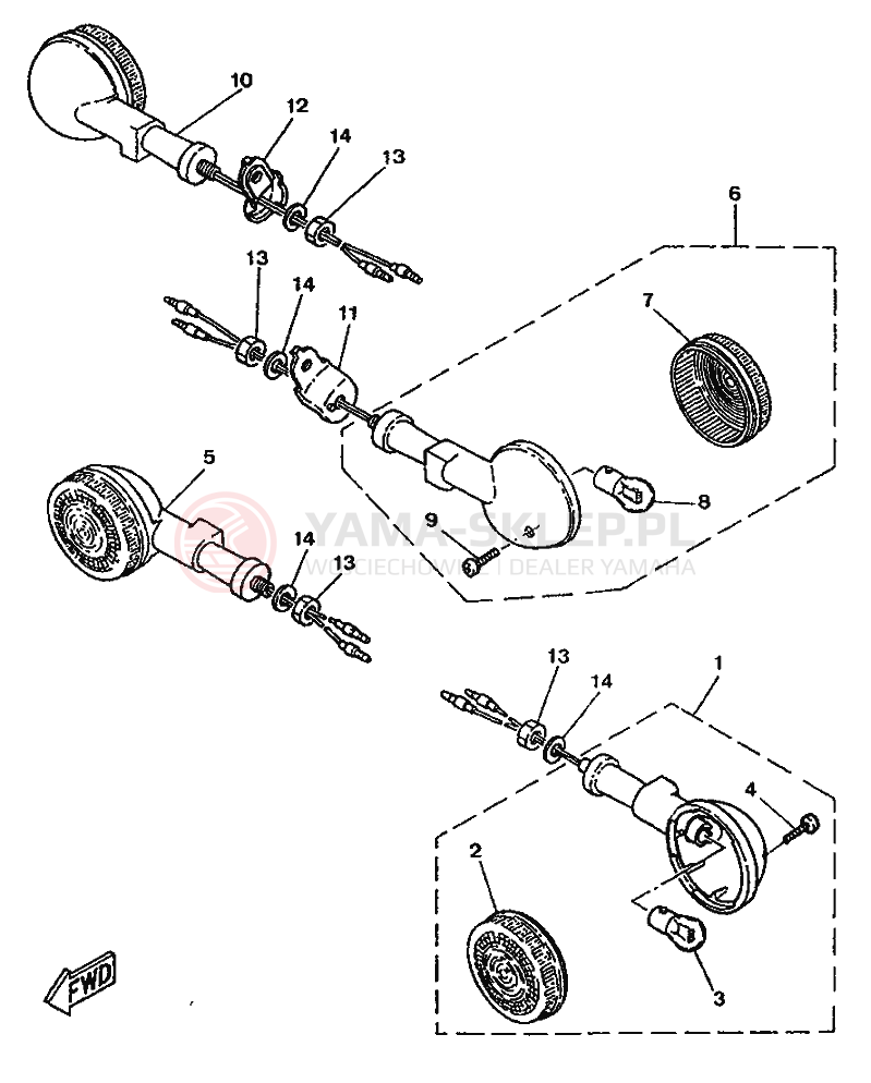 Schemat "Kierownica i osprzęt" do Yamaha SR250SP