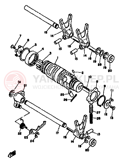 Schemat "Dźwignia zmiany biegów, wałek" do Yamaha XS500