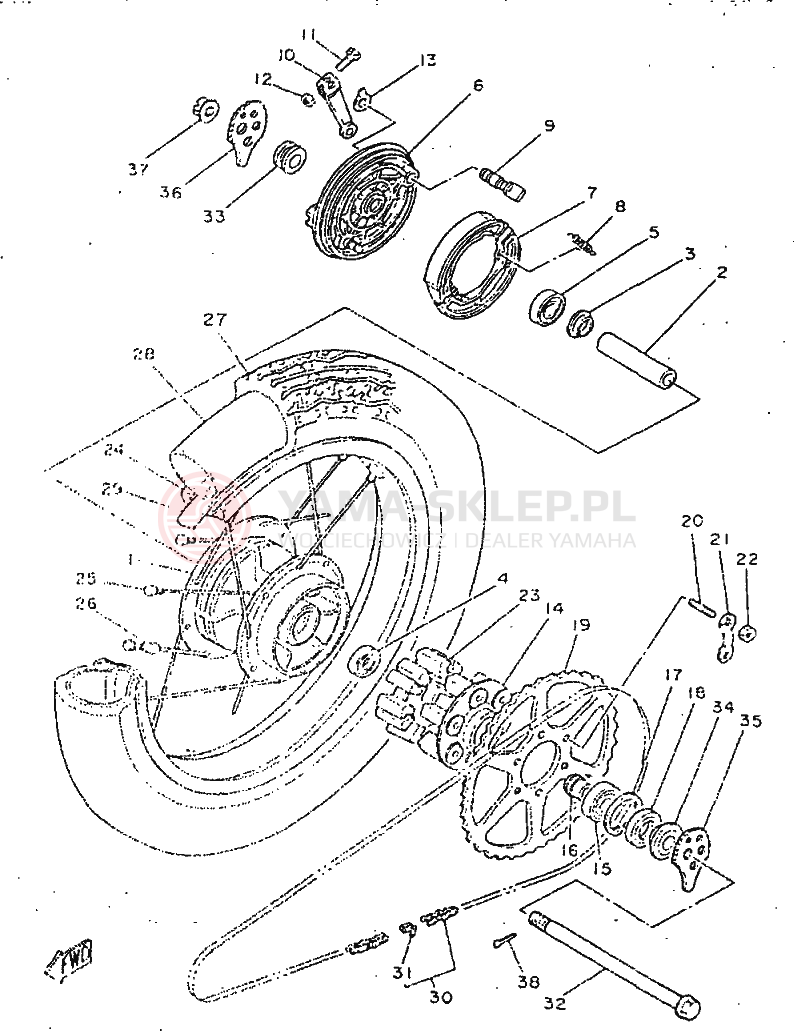 Schemat "Koło tył" do Yamaha SR250