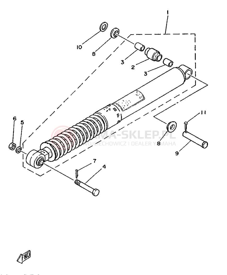 Schemat "zawieszenie tył" do Yamaha DT125-MX