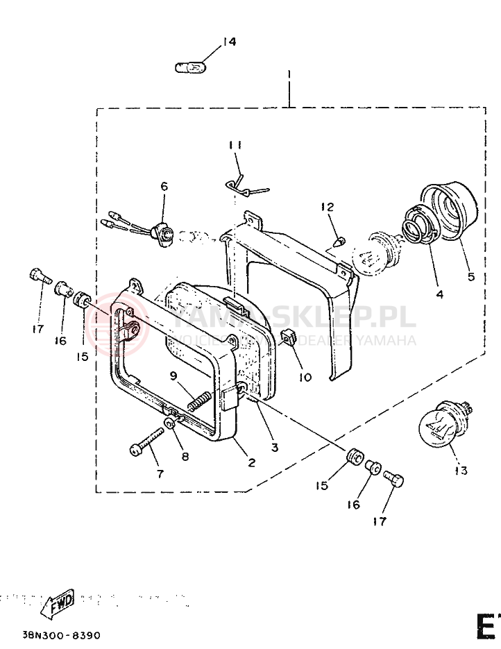 Schemat "Lampa przód" do Yamaha DT125R