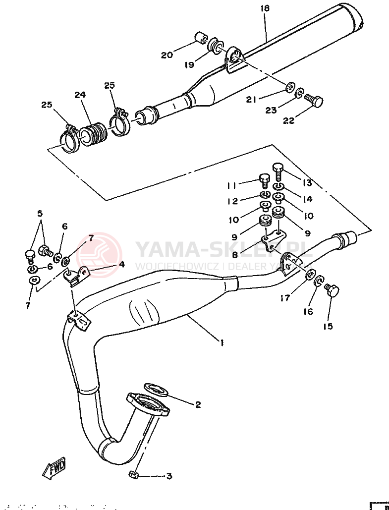 Schemat "Wydech końcowy" do Yamaha DT125-MX