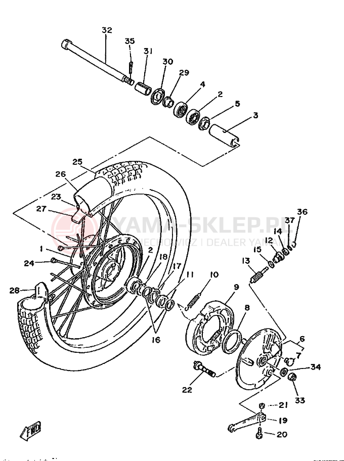 Schemat "Koło przód" do Yamaha DT125-MX