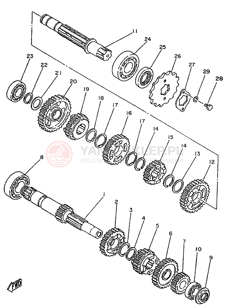 Schemat "Skrzynia biegów " do Yamaha SR250