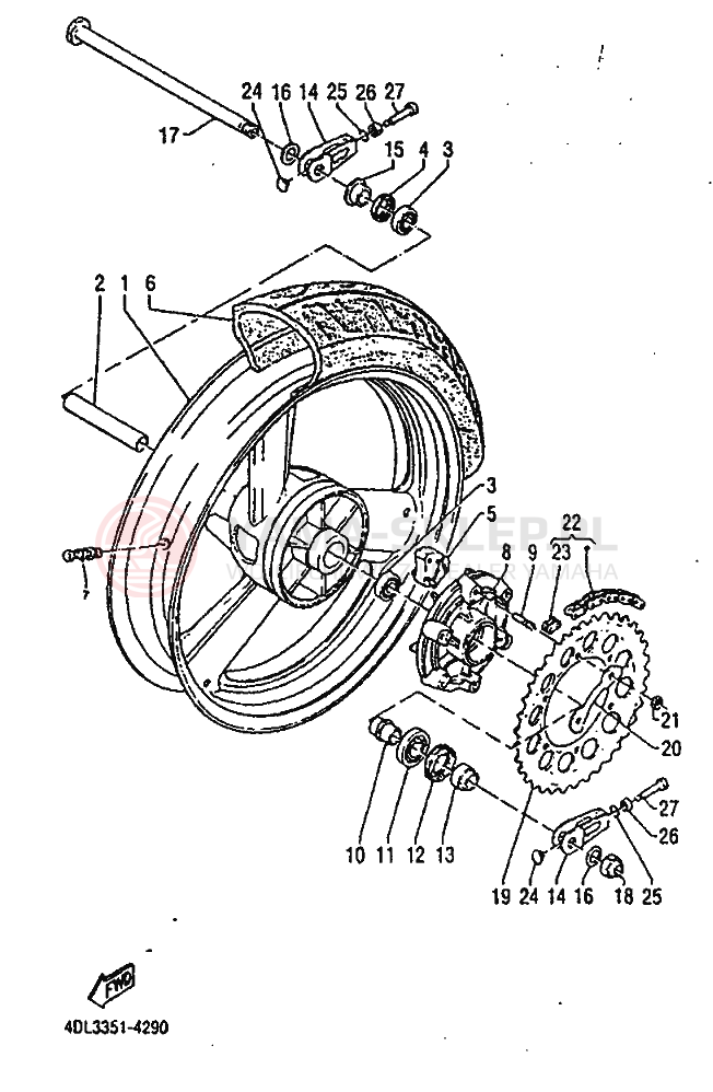 Schemat "Koło tył" do Yamaha TZR125