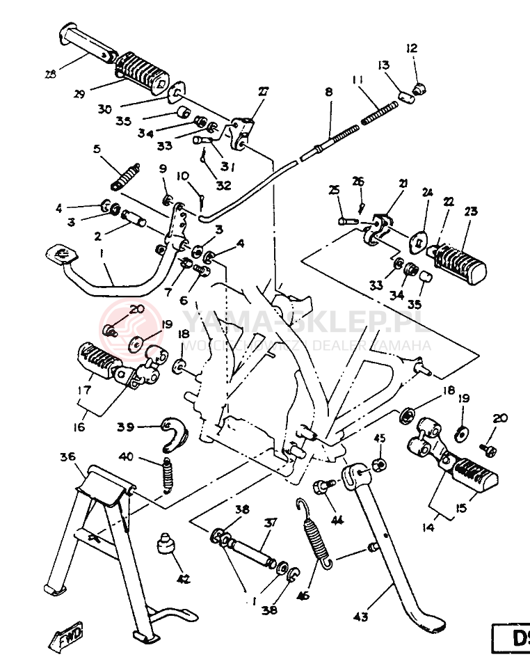 Schemat "Stopka postojowa i podnóżki" do Yamaha SR125