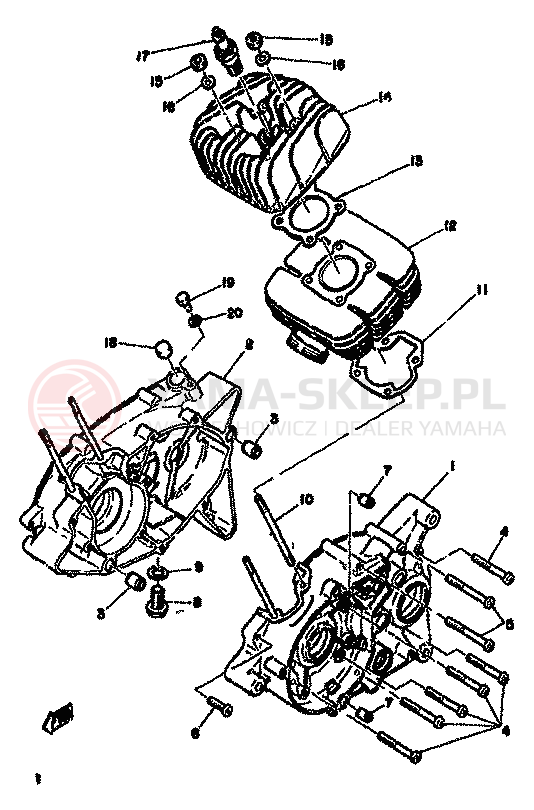 Schemat "CYLINDER I KARTERY" do Yamaha TY50M
