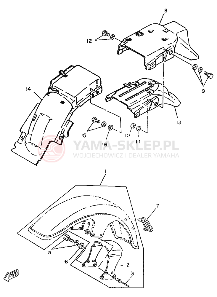 Schemat "błotnik" do Yamaha SR250