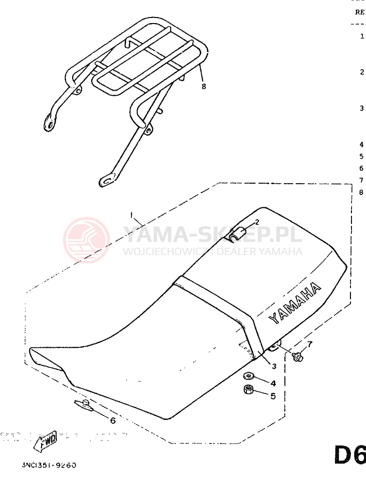 Schemat "siedzenie" do Yamaha DT125R